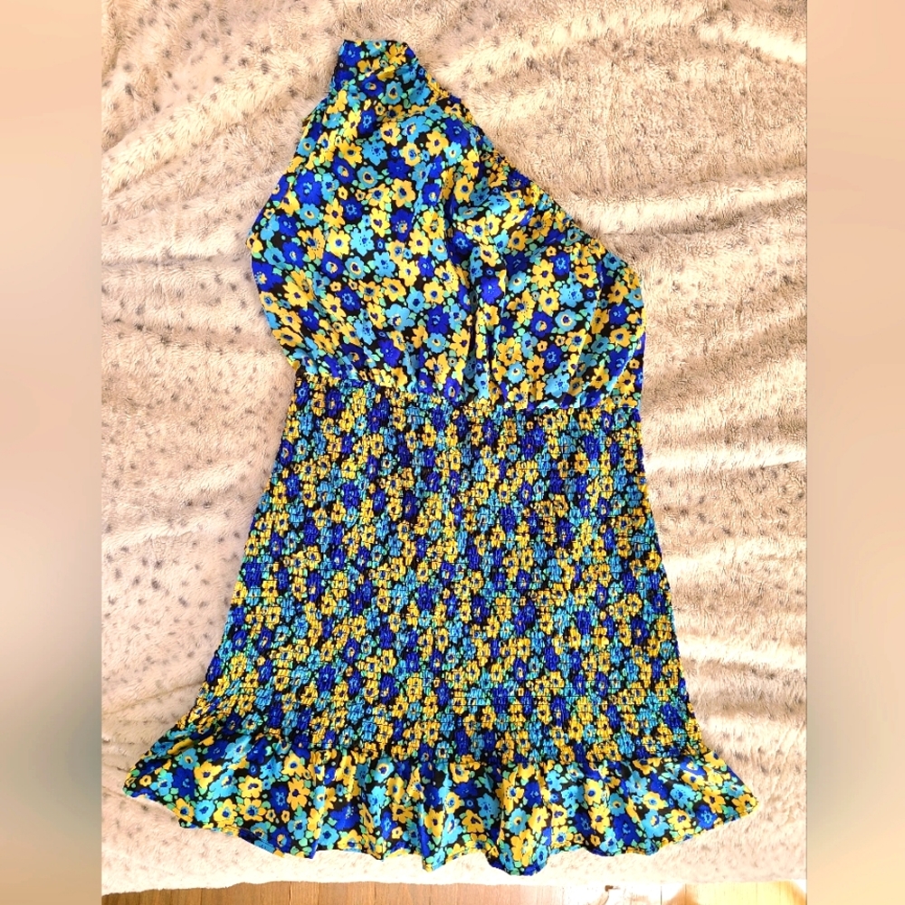 Womans Floral One Shoulder Summer Dress with Ruffles